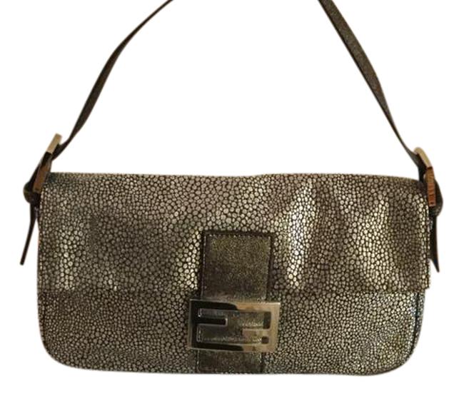 Fendi Silver Leather Glitter Baguette 