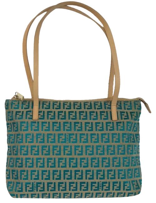 Fendi Zucca Biege Blue Canvas Tote 