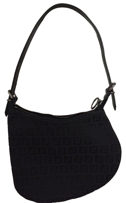 Fendi Small Monogram Black Fabric Shoulder Bag 