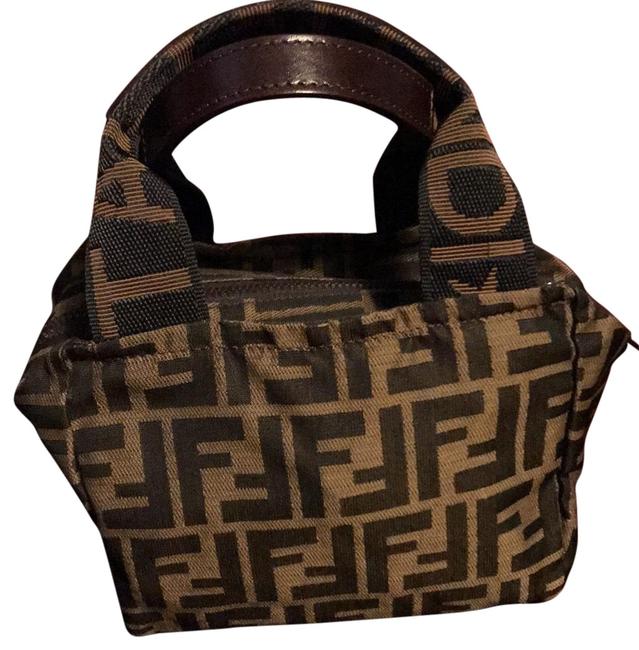 Fendi Small Purse BrownBlack Fabric and Leather Patch On Handles Baguette 