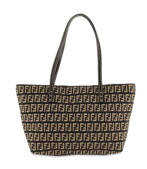 Fendi Small Shopper Two tone Zucca Cream Black Corduroy Shoulder Bag 