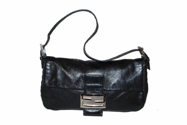 Fendi Shoulder Bag Small Black Calfskin Leather Baguette 