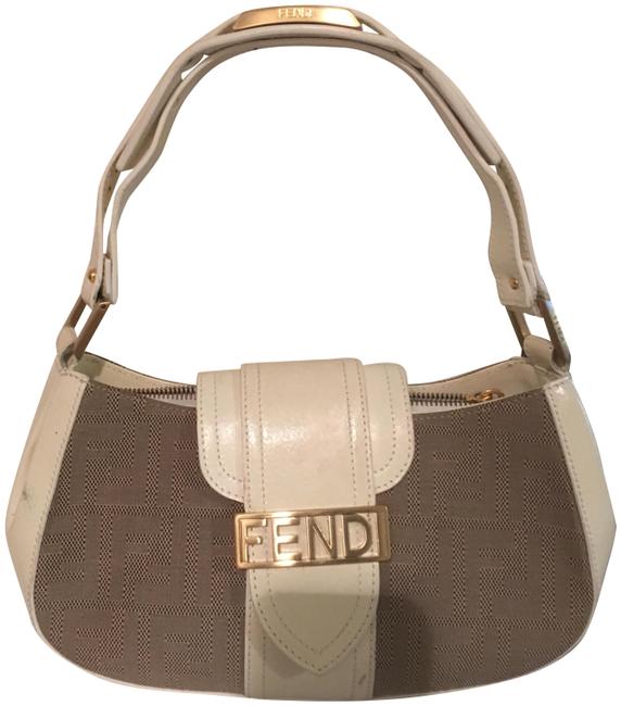 Fendi Ff Buckle Purse White and Tan Leather Baguette 