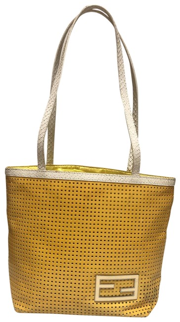 Fendi Small with White Trim Yellow Leather Tote 