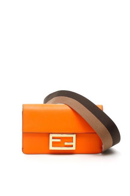 Fendi Sn Monogram Flap Baguette Orange Leather Shoulder Bag 