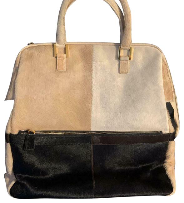 Fendi Snakeskin Logo Beige Black Calf Hair Tote 