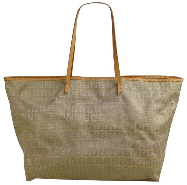 Fendi Snakeskin Logo Beige Canvas Tote 