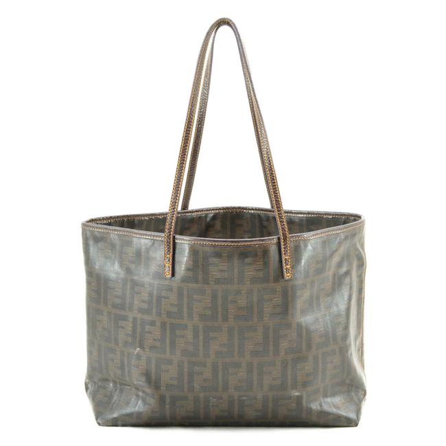 Fendi Snakeskin Logo Brown Canvas Tote 