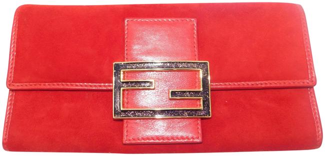 Fendi Sparkle Wallet Red Suede Leather Baguette 