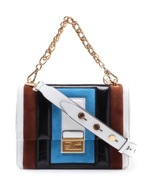 Fendi Spk New Kan U Medium White Brown Blue Leather Shoulder Bag 