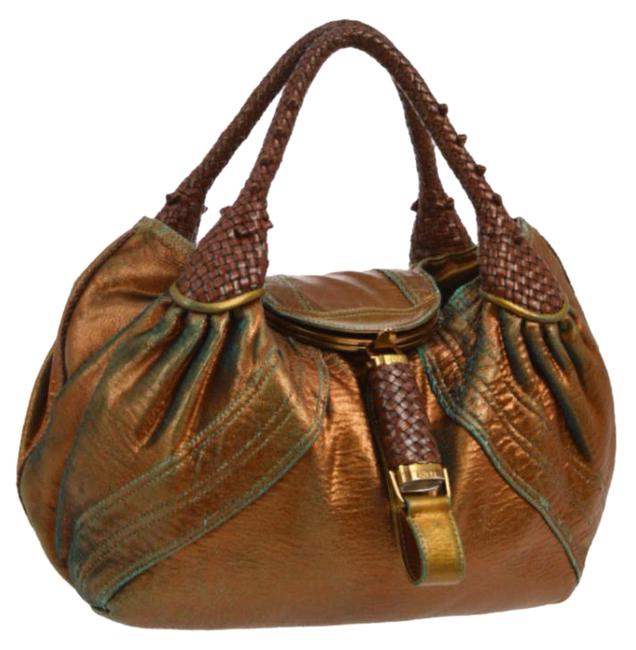 Fendi Spy Bronze CanvasFabric Shoulder Bag 