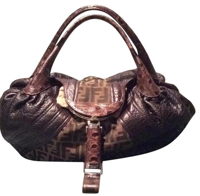 Fendi Spy Zucca Brown Leather with Fabric Shoulder Bag 