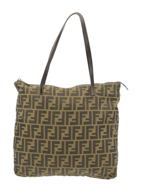 Fendi Square Tabacco Zucca Canvas Tote 