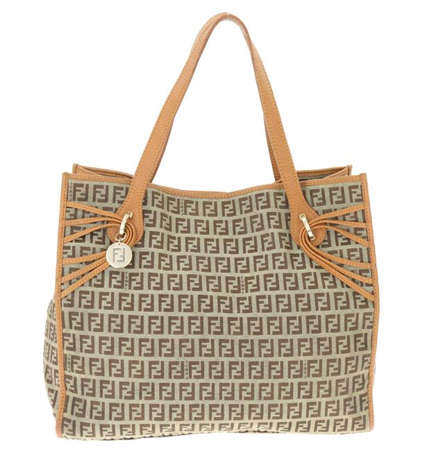 Fendi Square Zucchino Brown Canvas Tote 