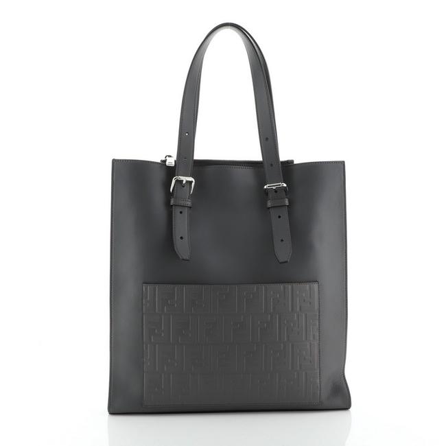 Fendi St. Zucca Slim with Embossed Zucca Detail Gray Leather Tote 