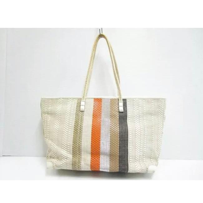 Fendi Stripe White Multi Leather Tote 