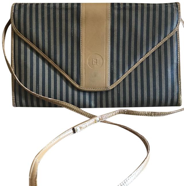Fendi Clutch Striped Coated BrownBlack Shoulder BrownLeather Shoulder Bag 