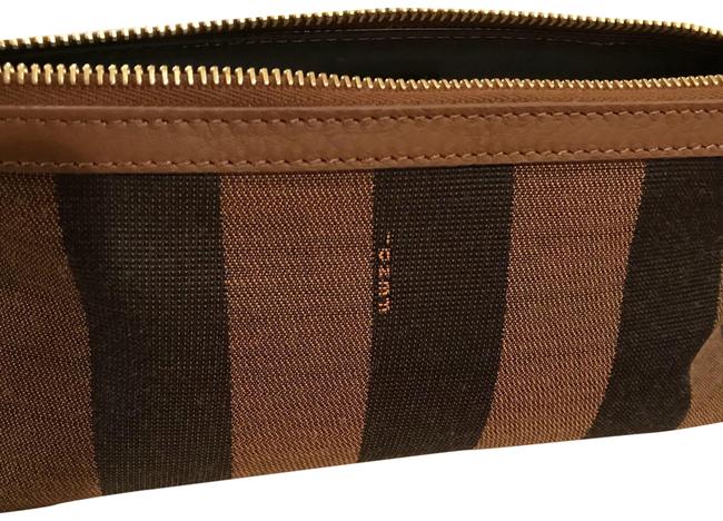 Fendi Striped Cosmetic BlackBrown Leather Canvas WeekendTravel Bag 