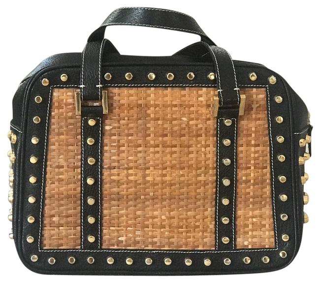Fendi Studded Black Wicker Leather Baguette 