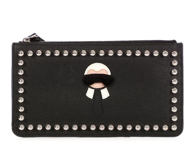 Fendi Studded Karlito Black Leather Wristlet 
