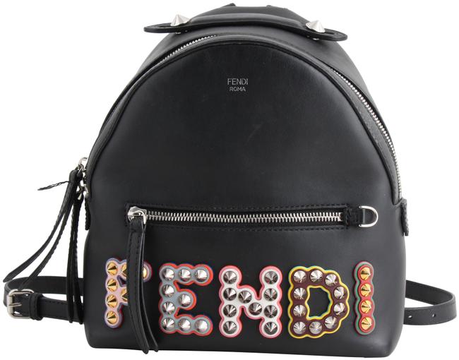 Fendi Studded Logo Mini Black Calfskin Leather Backpack 