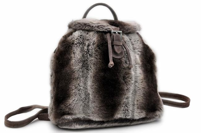Fendi Suede Gray Rabbit Fur Backpack 