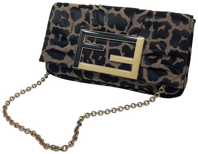 Fendi Evening Tan Zucca Logo Printed Black Beige Leather Canvas Shoulder Bag 