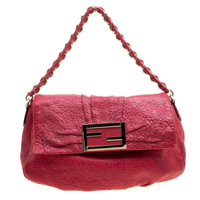 Fendi Textured Mia Flap Red Leather Shoulder Bag 