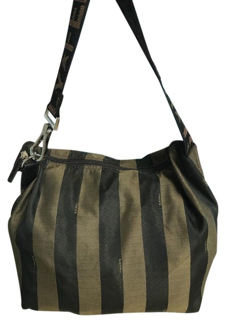 Fendi Tobacco Penguin Stripe Brown Nylon Shoulder Bag 