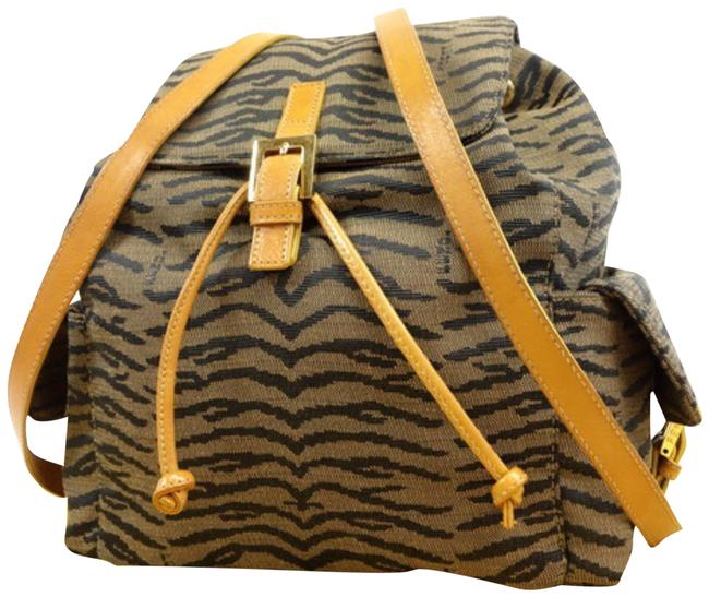 Fendi Tobacco Zebra Stripe Mini 234070 Brown Canvas X Leather Backpack 