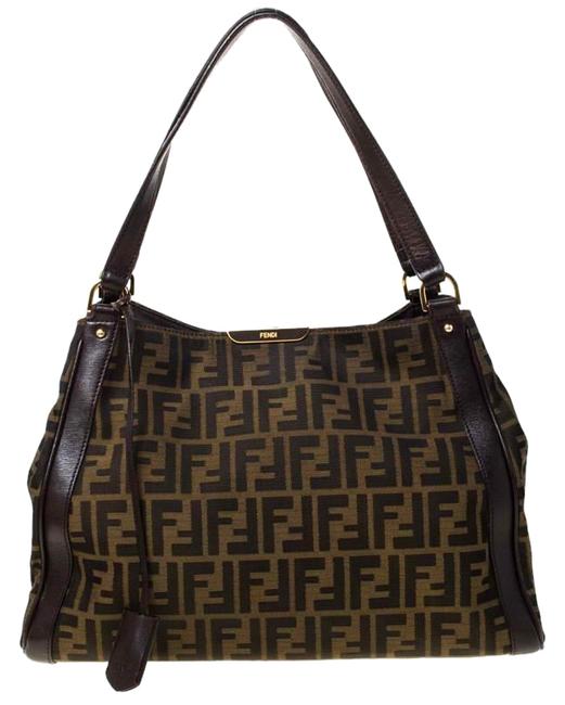 Fendi Tobacco Zucca and Leather Brown Canvas Tote 