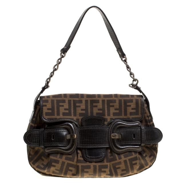 Fendi Tobacco Zucca Bis Brown Canvas Shoulder Bag 