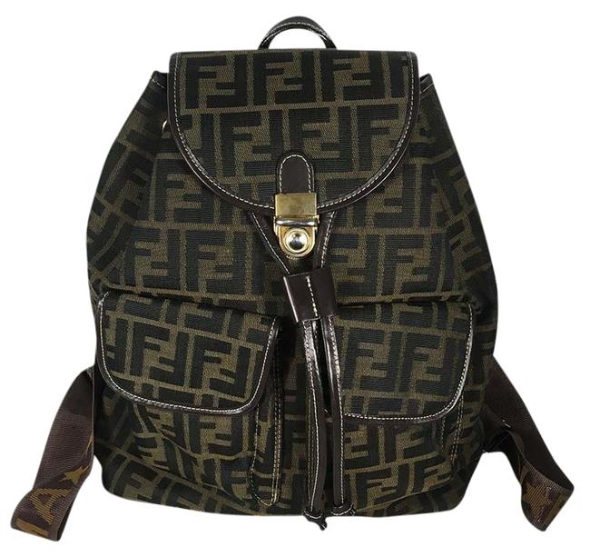 Fendi Tobacco Zucca Drawstring Flap Monogram Ff Brown Fabric Backpack 