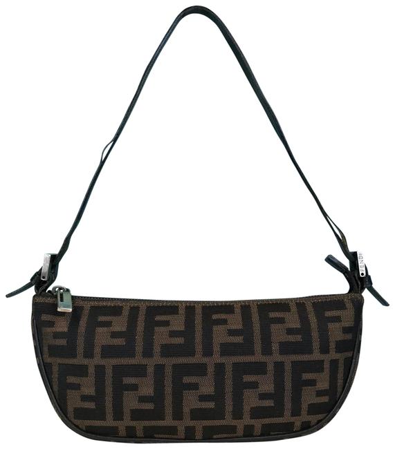Fendi Tobacco Zucca Ff Leather Purse Sale Brown Canvas Baguette 