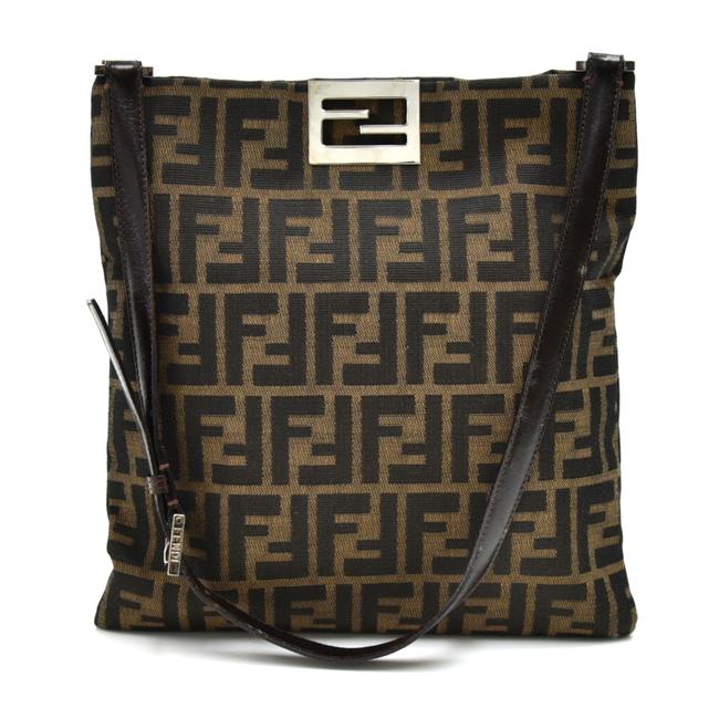 Fendi Tobacco Zucca Flat Brown Leather Shoulder Bag 