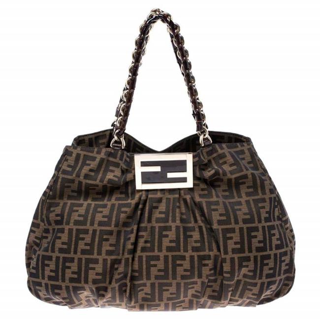 Fendi Tobacco Zucca Large Mia Brown Canvas Tote 