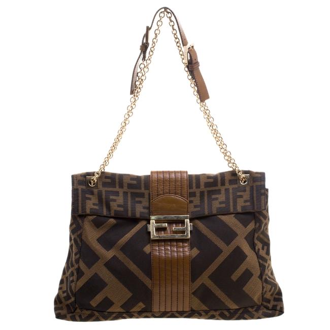 Fendi Tobacco Zucca Maxi Baguette Flap Brown Canvas &amp; Fabric Shoulder Bag 