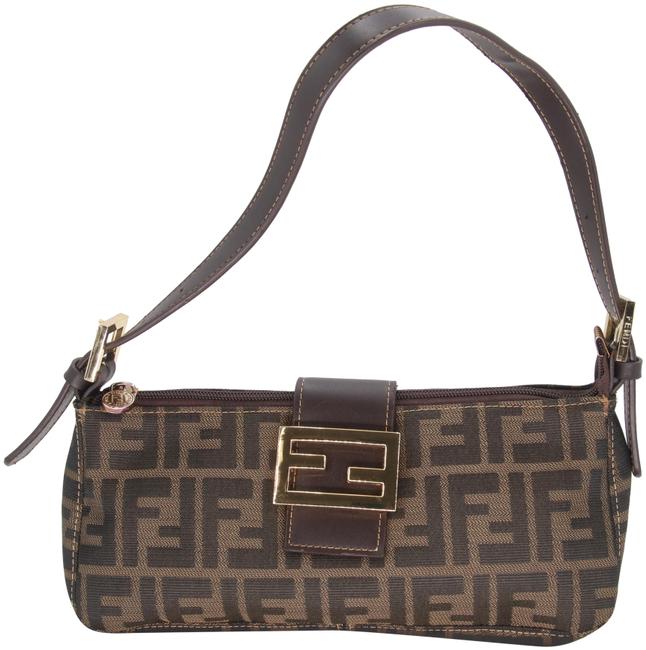 Fendi Tobacco Zucca Print Small Ff Dark Brown Canvas Shoulder Bag 