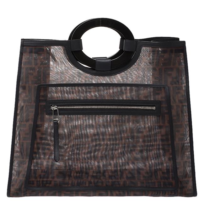 Fendi Tobacco Zucca Runaway Shopper Brown Mesh Tote 