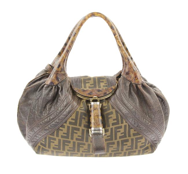 Fendi Tobacco Zucca Spy Brown Canvas Shoulder Bag 