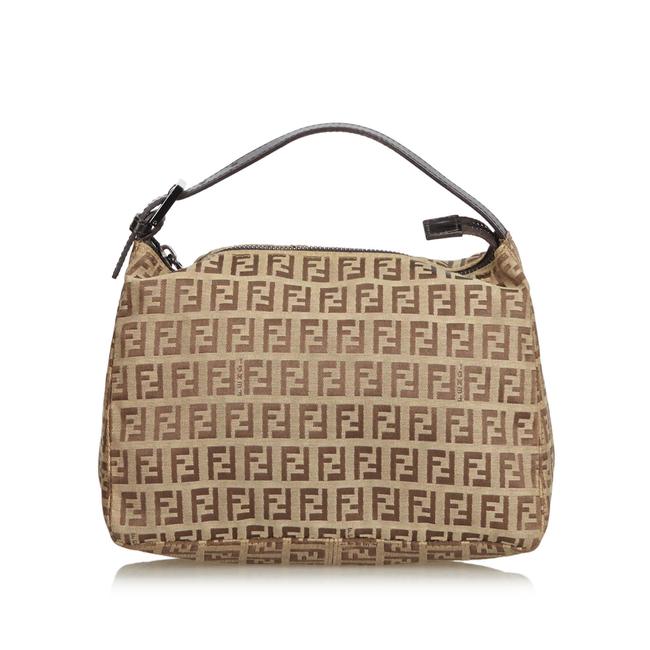 Fendi Tobacco Zucchino Top Zip Brown Canvas Baguette 