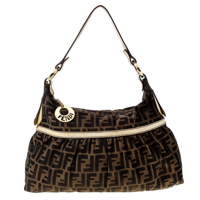 Fendi TobaccoGold Zucca Chef Brown Canvas and Leather Shoulder Bag 