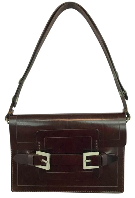 Fendi Tonal Stitching Detail Burgundy Leather Shoulder Bag 