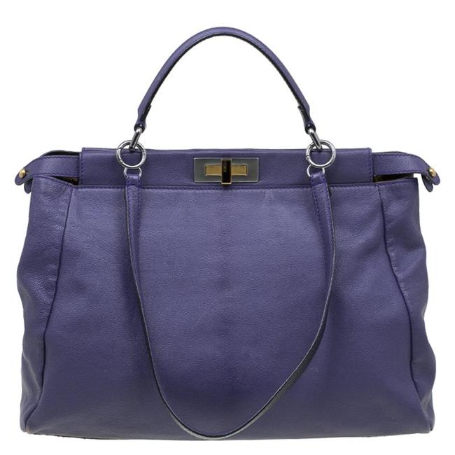 Fendi Top Handle Bag Large Peekaboo Purple Leather Tote 