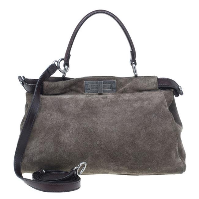 Fendi Top Handle Bag Medium Peekaboo Grey Suede Tote 