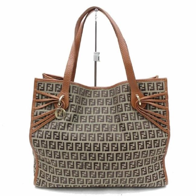 Fendi Top Handle Zucchino Brown Small F Print Canvas &amp; Leather Tote 