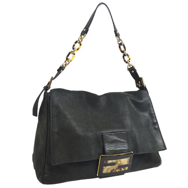 Fendi Tortoise Shell Black Leather Tote 