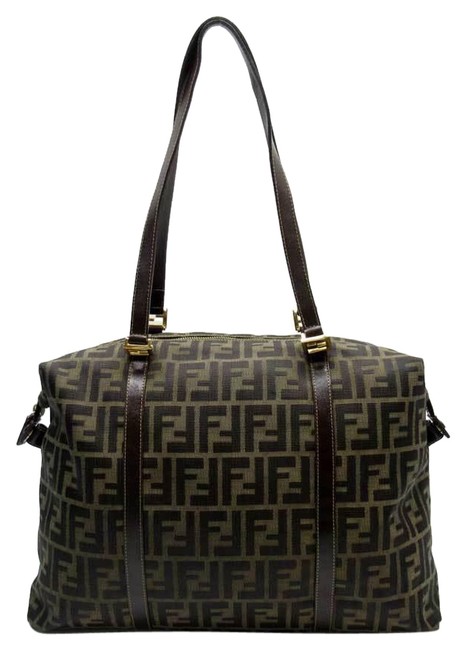 Fendi Tote Pattern Canvas Ladies 51541 Brown ZuccaLeather Shoulder Bag 