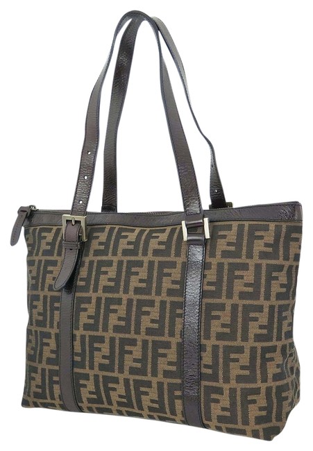 Fendi Tote Purse Brown Zucca Canvas and Leather Shoulder Bag 