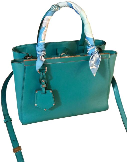 Fendi TurquoisePetite 2jours Lago Saffiano Leather Tote 